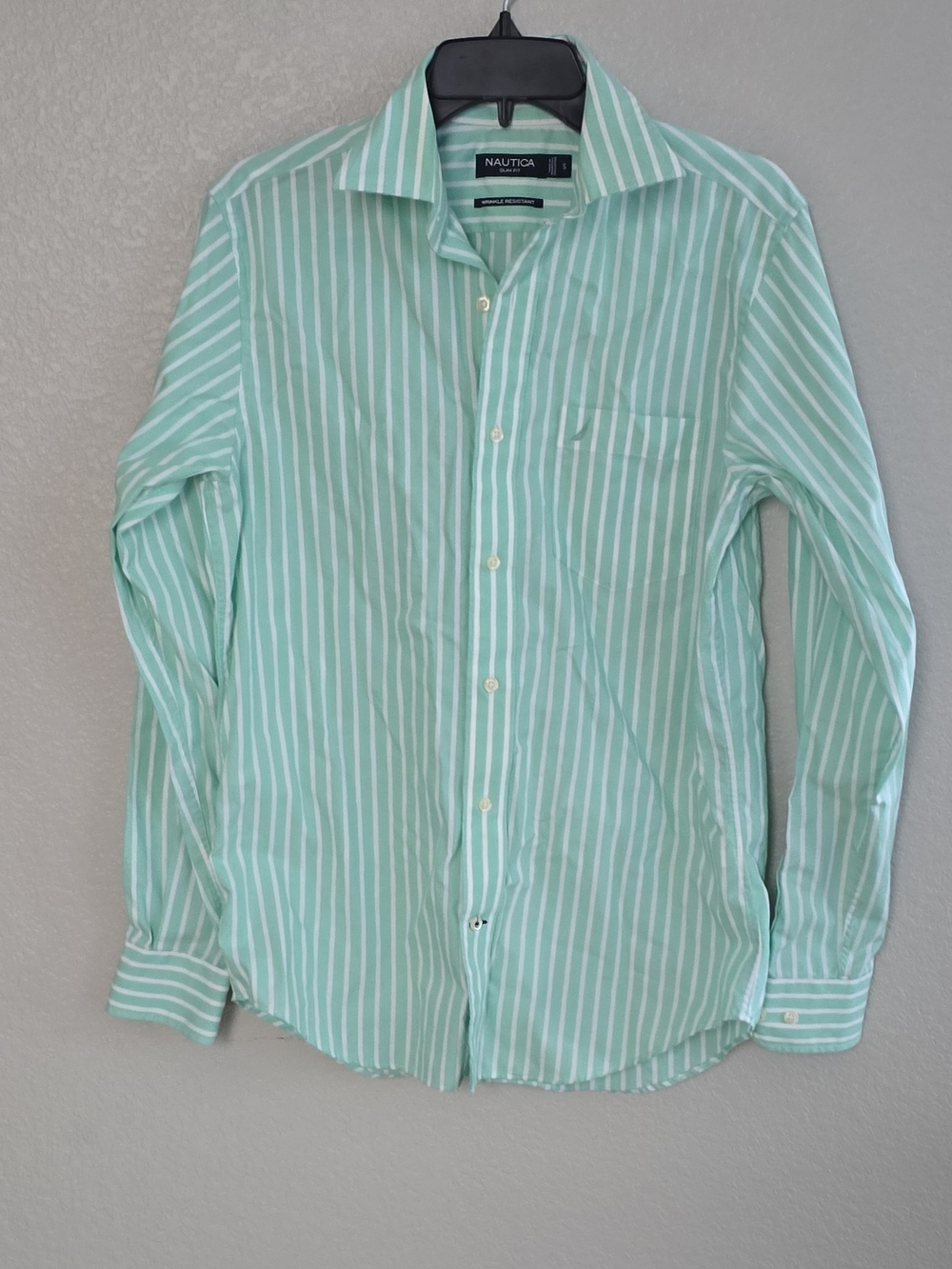 Nautica Light Mint and White Vertical Stripe Dress Shirt
